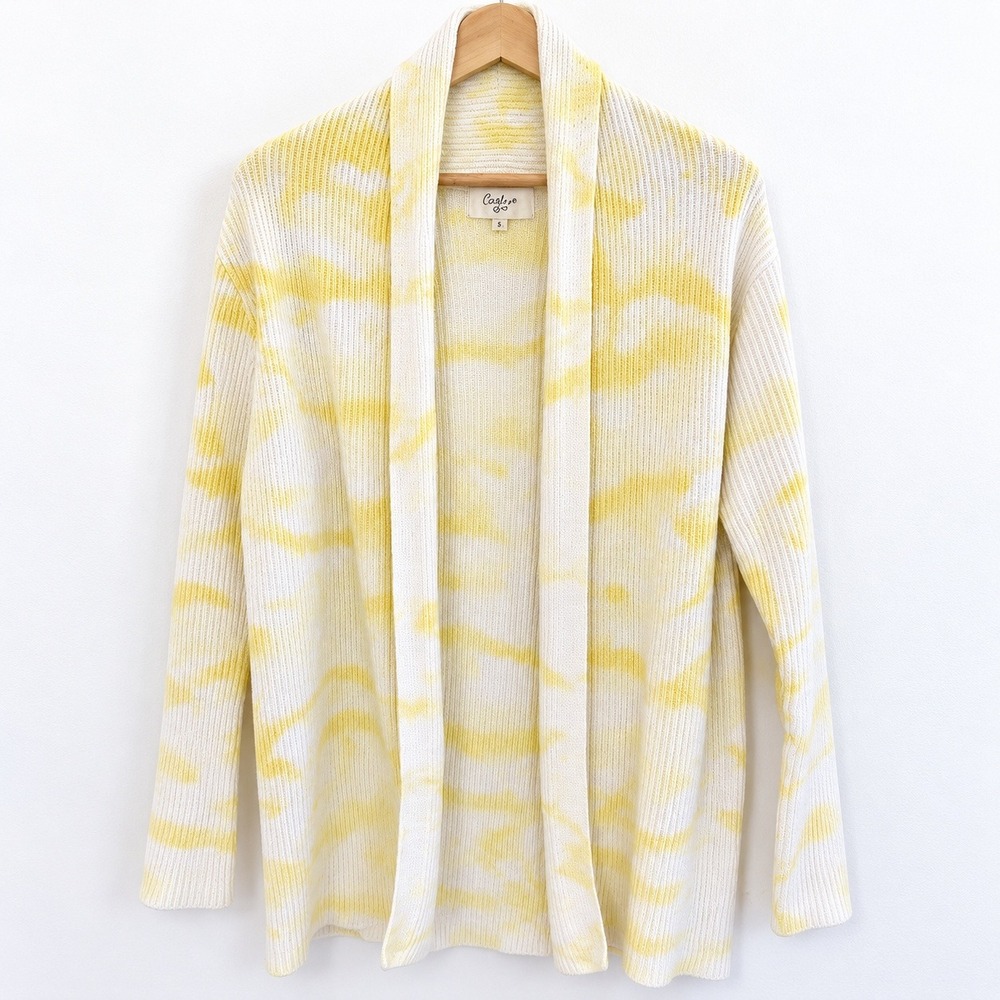 CALIA Yellow Tie Dye Open Front Shawl Cardigan Sweater Small Coastal Grandma
